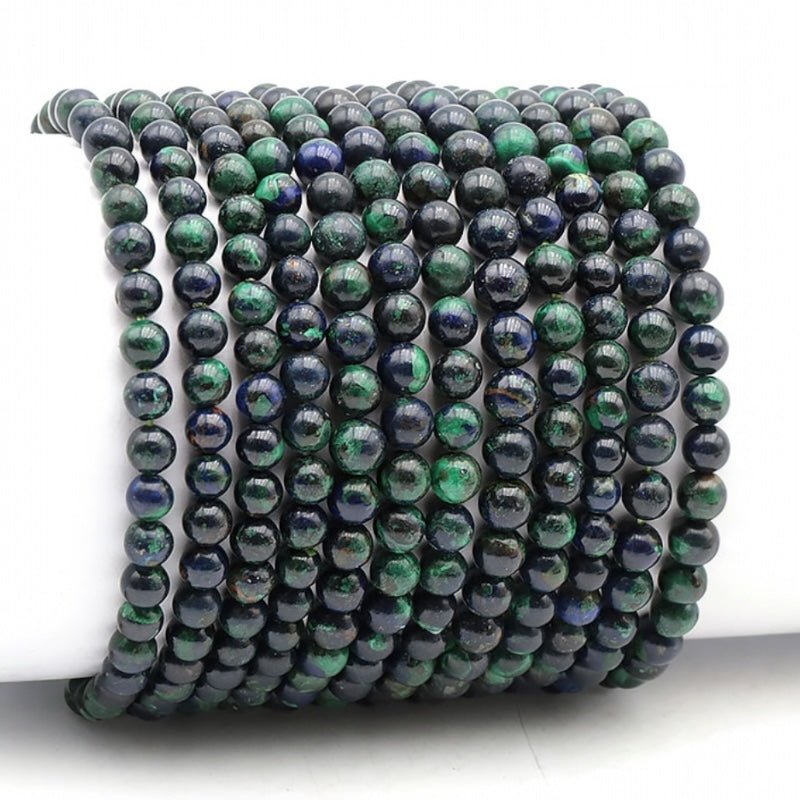 Bracelet azurite - malachite naturelle Pérou AA (boules 5 - 6mm) - La Boite à Cailloux