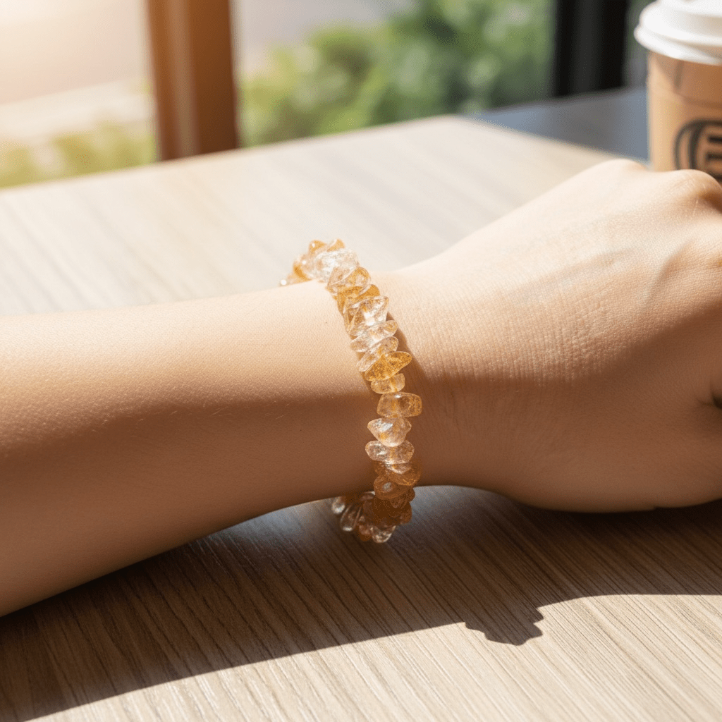 Bracelet citrine chauffée Brésil A (perles baroques) - La Boite à Cailloux