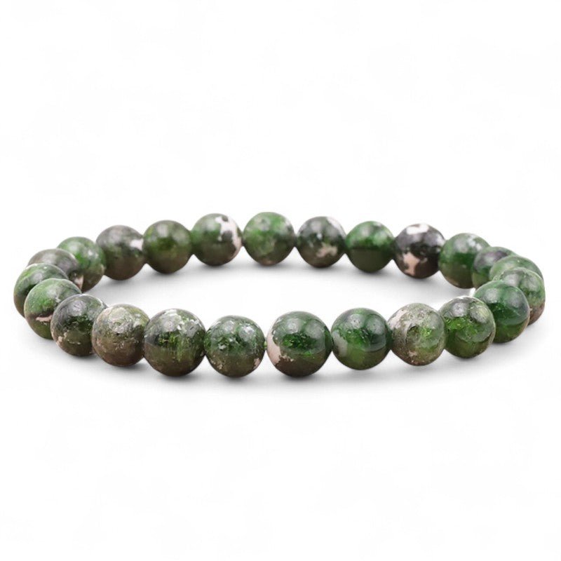 Bracelet diopside Vert sur gangue Etats - Unis AA (boules 8,5 - 9,5mm) - La Boite à Cailloux