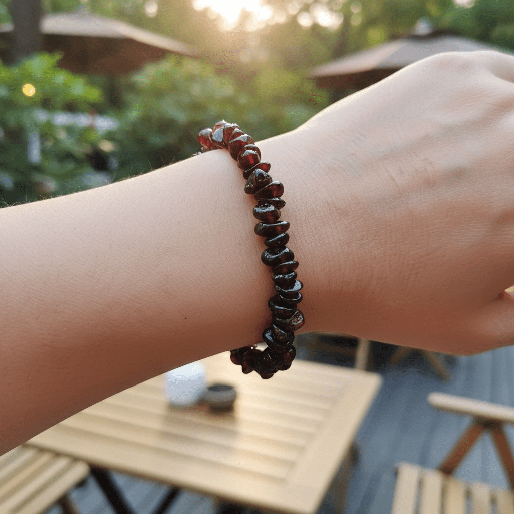 Bracelet grenat rouge almandin Pakistan A (perles baroques) - La Boite à Cailloux