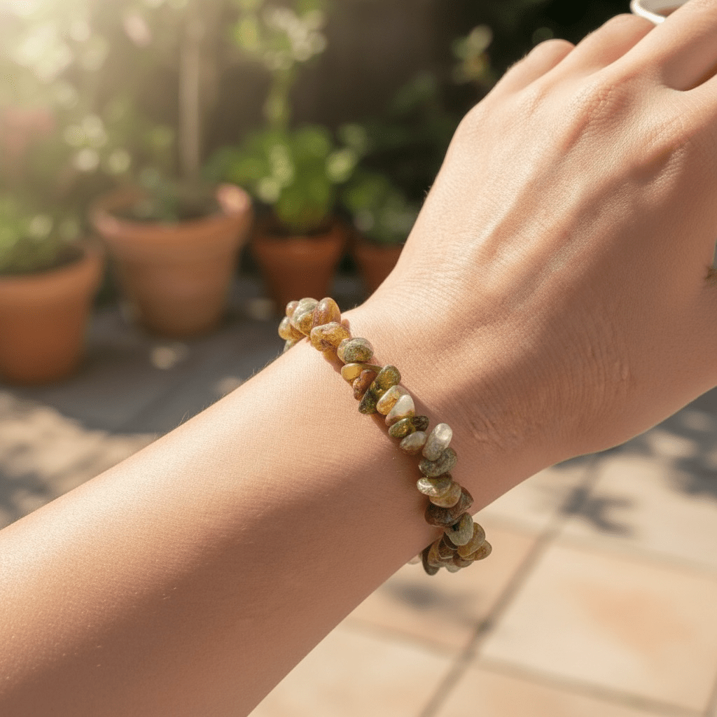 Bracelet grenat vert grossulaire Mali A (perles baroques) - La Boite à Cailloux