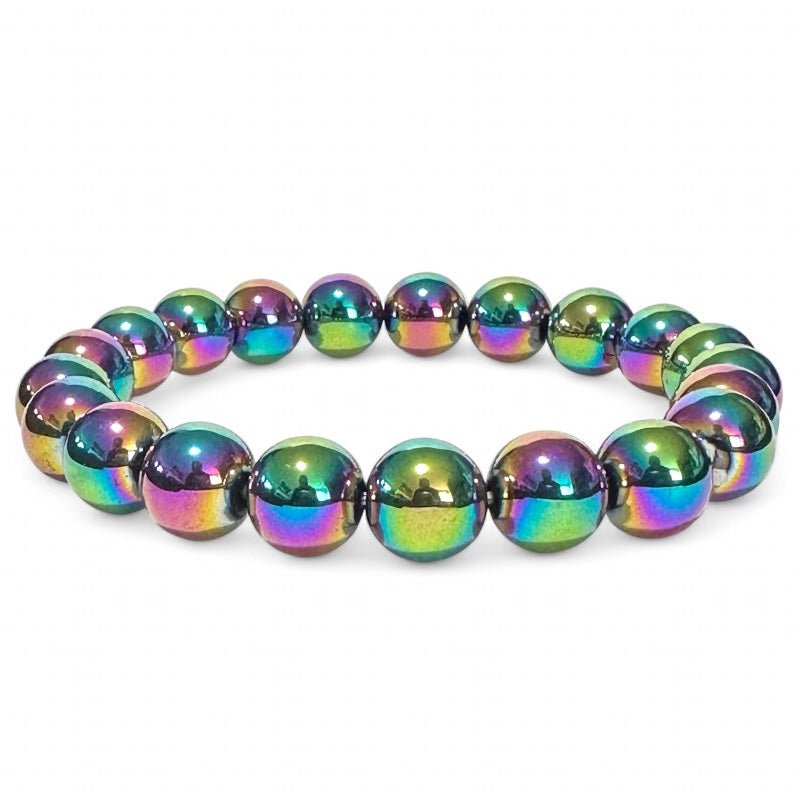 Bracelet Hématite arc en ciel Chine A (boules de 10mm) - La Boite à Cailloux
