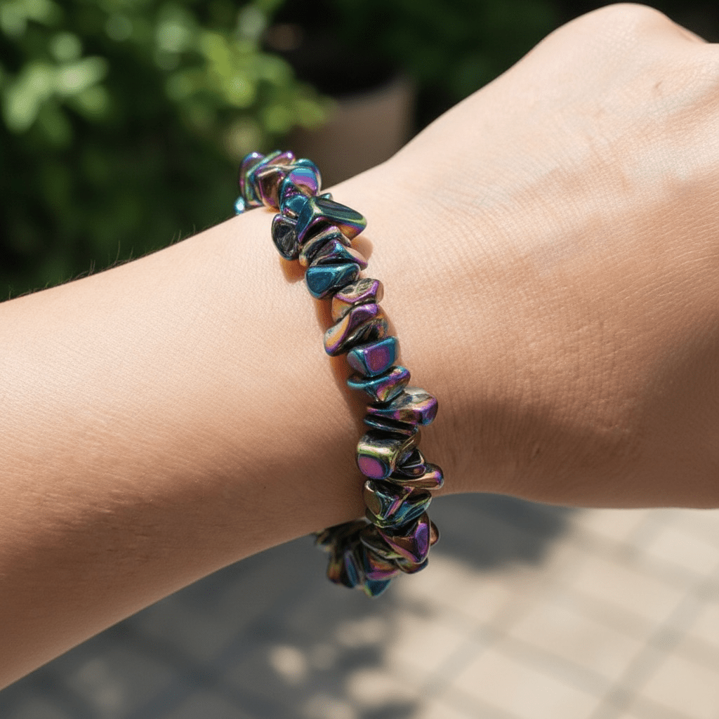 Bracelet Hématite arc en ciel Chine A (perles baroques) - La Boite à Cailloux