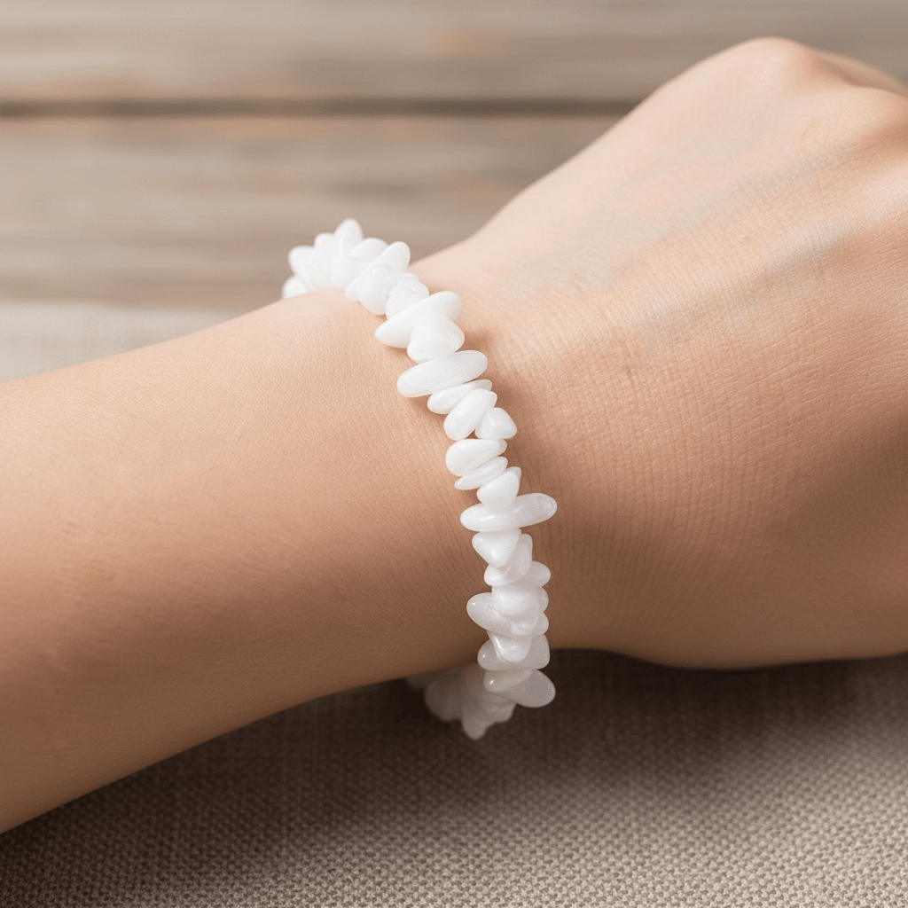 Bracelet jade blanc de Chine A (perles baroques) - La Boite à Cailloux