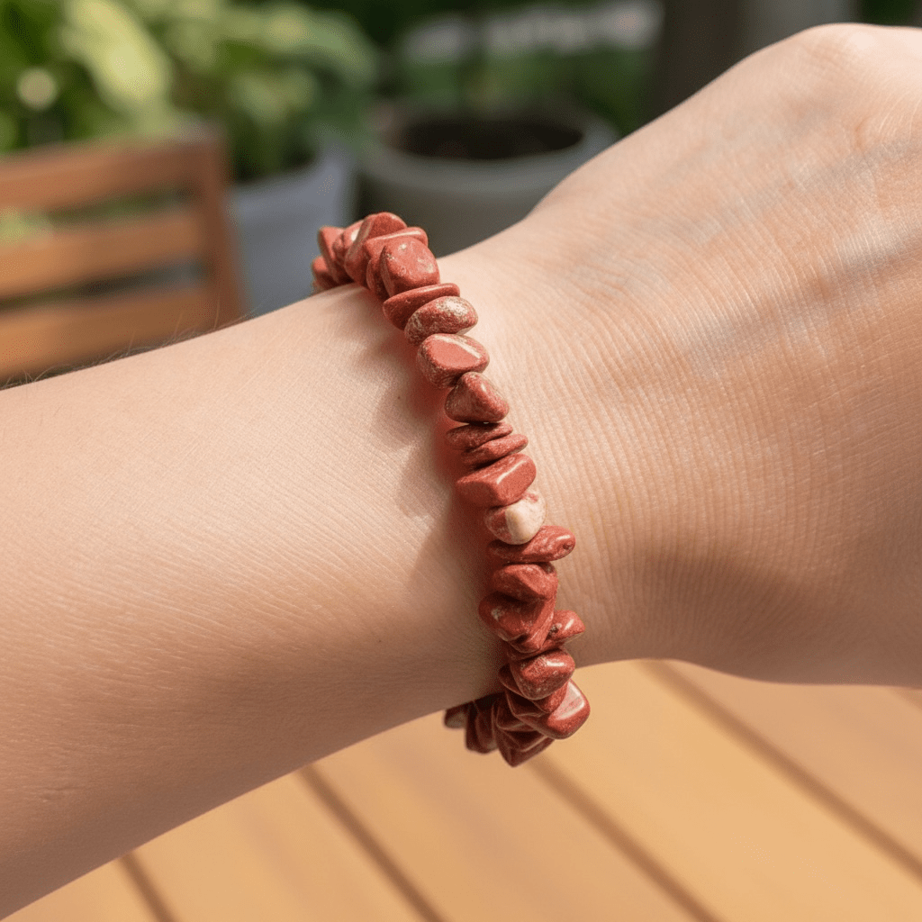 Bracelet jaspe rouge Afrique du Sud A (perles baroques) - La Boite à Cailloux