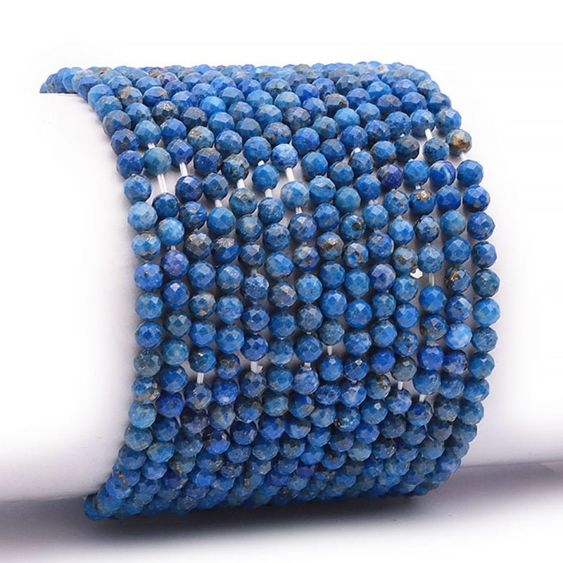 Bracelet lapis lazuli Afghanistan A (perles facettées 3 - 4mm) - La Boite à Cailloux