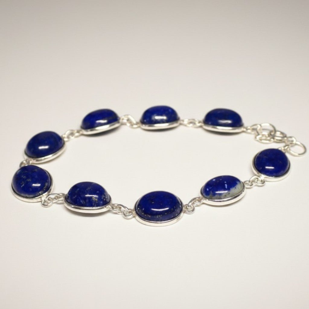 Bracelet lapis lazuli Afghanistan AA argent 925 - La Boite à Cailloux