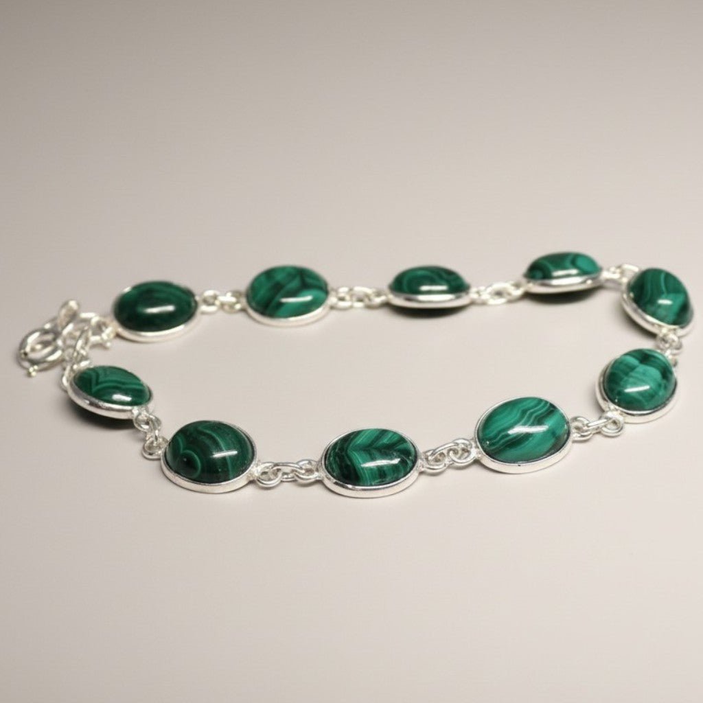 Bracelet malachite Congo AA argent 925 - La Boite à Cailloux