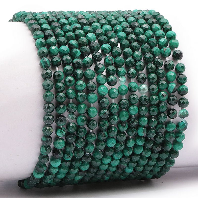 Bracelet malachite Congo AA (perles facettées 3 - 4mm) - La Boite à Cailloux