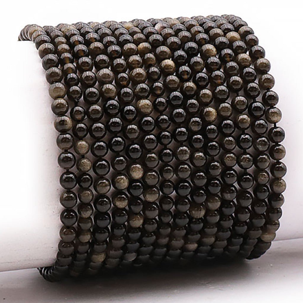 Bracelet obsidienne dorée Mexique A (boules 3 - 4mm) - La Boite à Cailloux