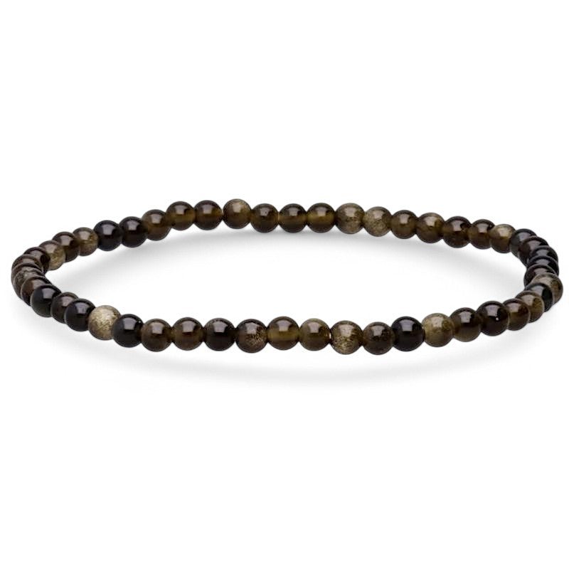 Bracelet obsidienne dorée Mexique A (boules 3 - 4mm) - La Boite à Cailloux