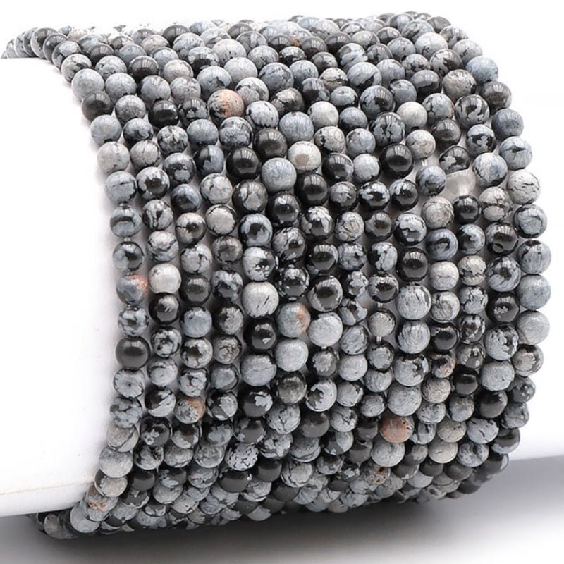 Bracelet obsidienne neige Mexique AB (boules 3 - 4mm) - La Boite à Cailloux