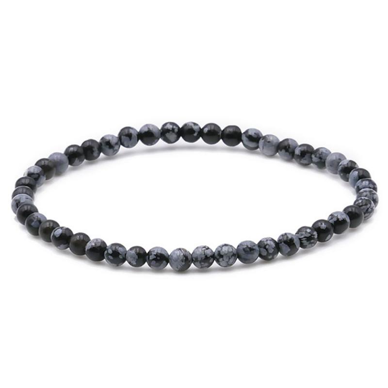 Bracelet obsidienne neige Mexique AB (boules 3 - 4mm) - La Boite à Cailloux