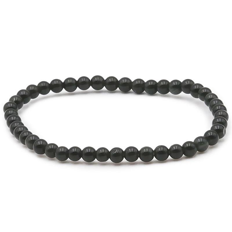 Bracelet obsidienne oeil céleste Mexique A (boules 3 - 4mm) - La Boite à Cailloux