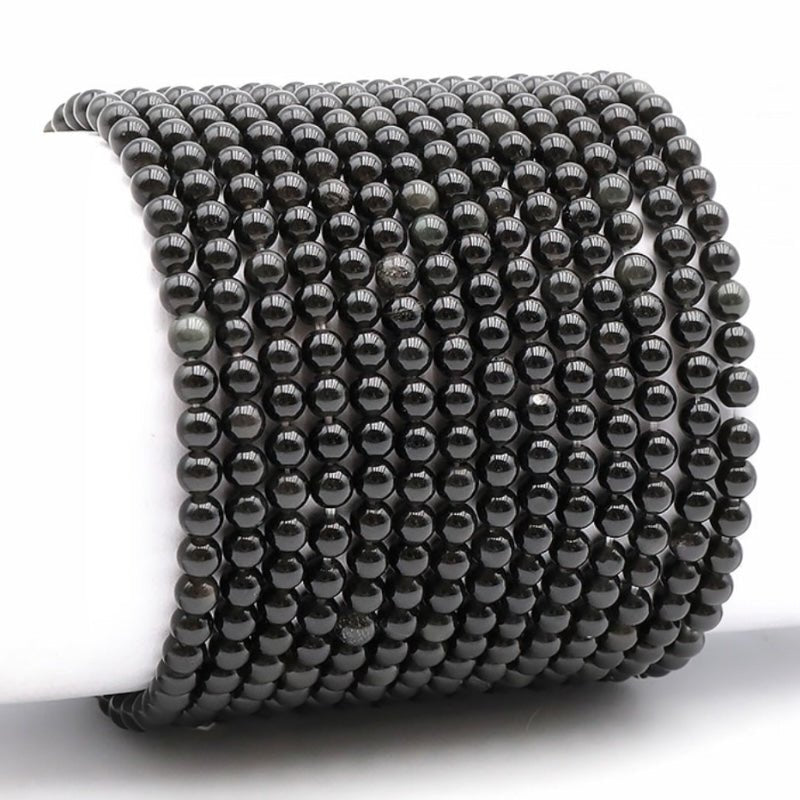 Bracelet obsidienne oeil céleste Mexique A (boules 3 - 4mm) - La Boite à Cailloux