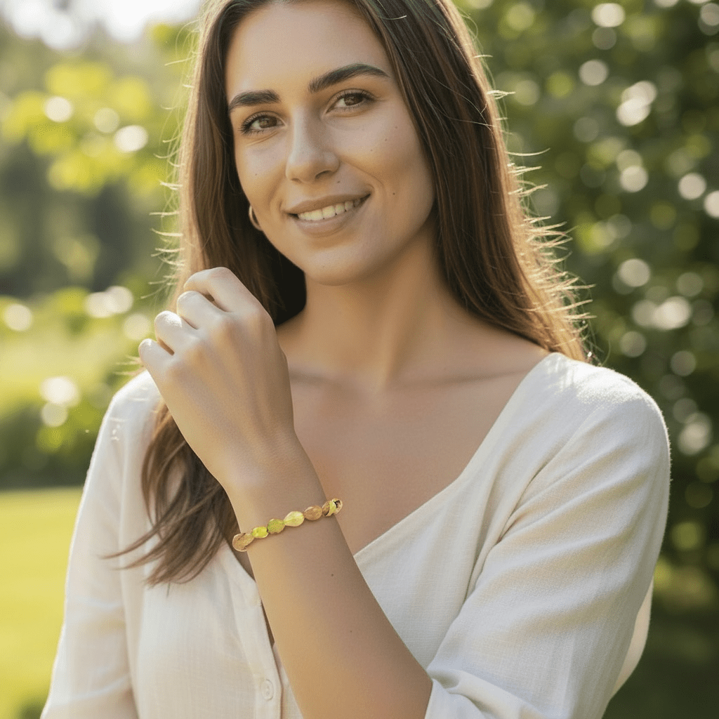 Bracelet opale jaune Mexique A (grains 5 - 7mm) - La Boite à Cailloux
