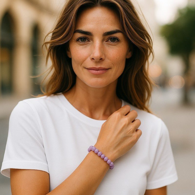 Bracelet opale morado avec améthyste Mexique AA (boules 5 - 6mm) - La Boite à Cailloux