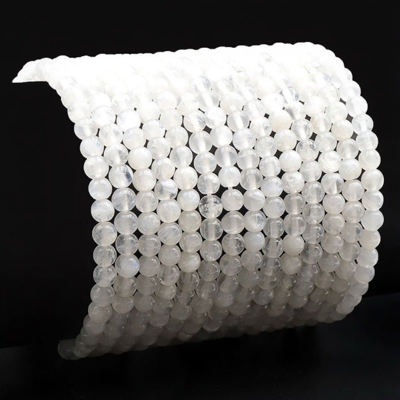 Bracelet pierre de lune arc en ciel Inde A (péristérite) boules 3 - 4mm - La Boite à Cailloux