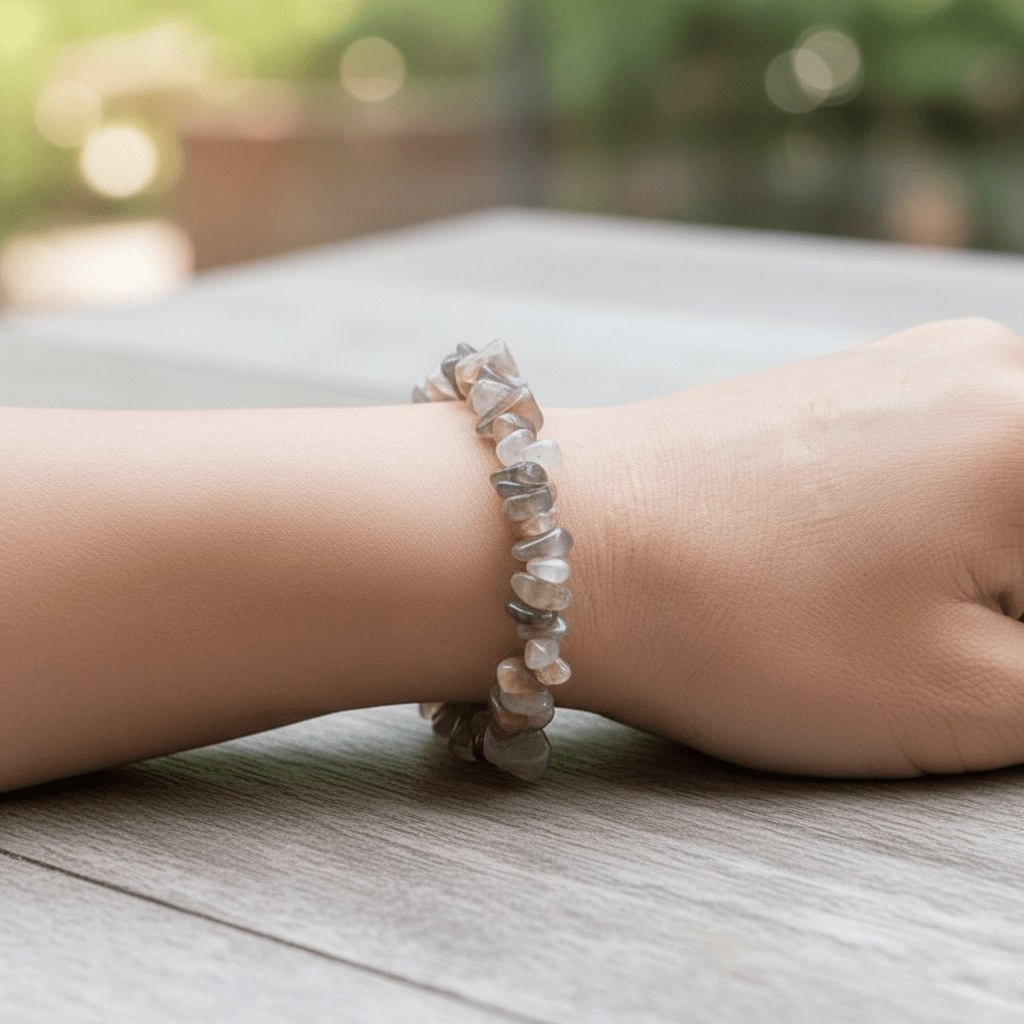 Bracelet pierre de lune grise Inde A (perles baroques) - La Boite à Cailloux