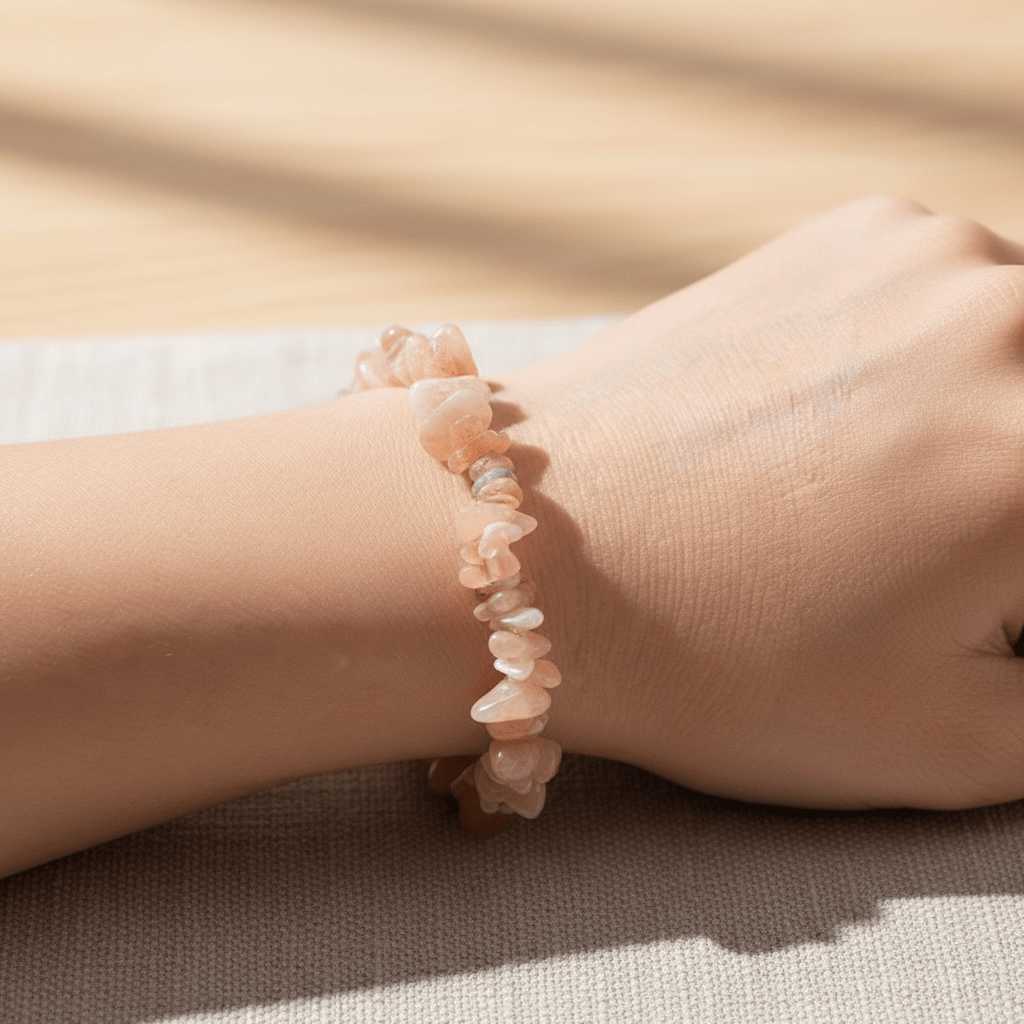 Bracelet pierre de lune rose Inde A (perles baroques) - La Boite à Cailloux