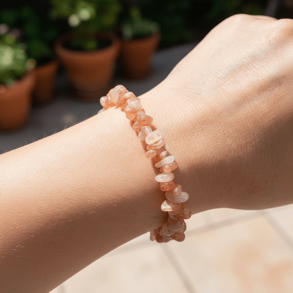 Bracelet pierre de soleil Inde A+ (perles baroques) - La Boite à Cailloux