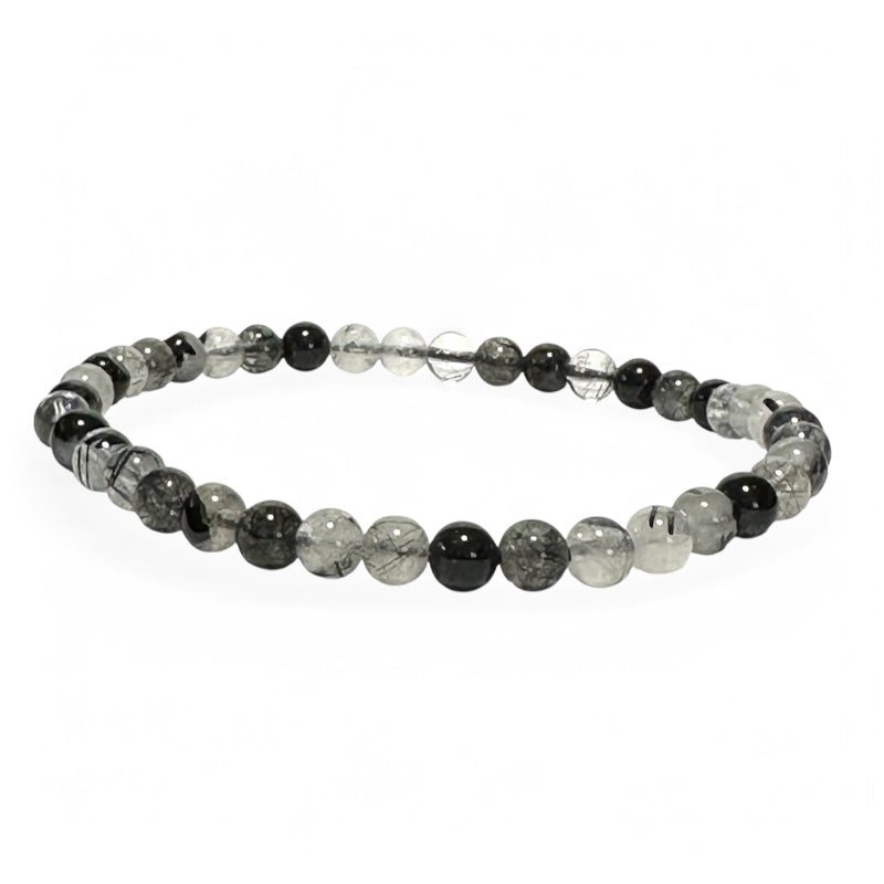 Bracelet quartz inclusions de tourmaline Brésil A (boules 3 - 4mm) - La Boite à Cailloux