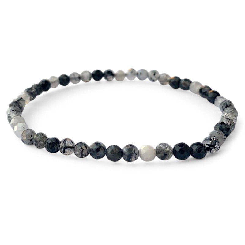 Bracelet quartz inclusions de tourmaline Brésil A (perles facettées 3 - 4mm) - La Boite à Cailloux