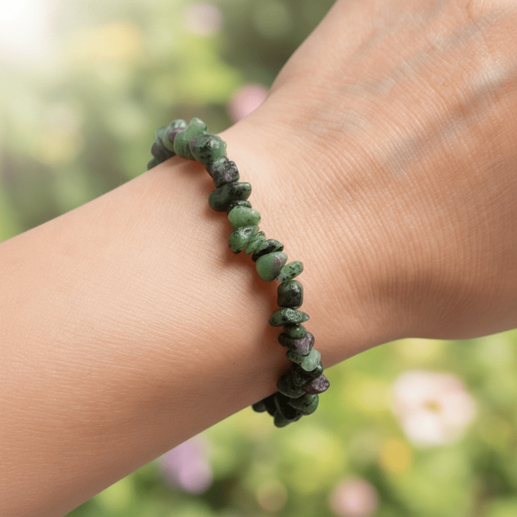 Bracelet rubis sur zoisite Tanzanie A (perles baroques) - La Boite à Cailloux