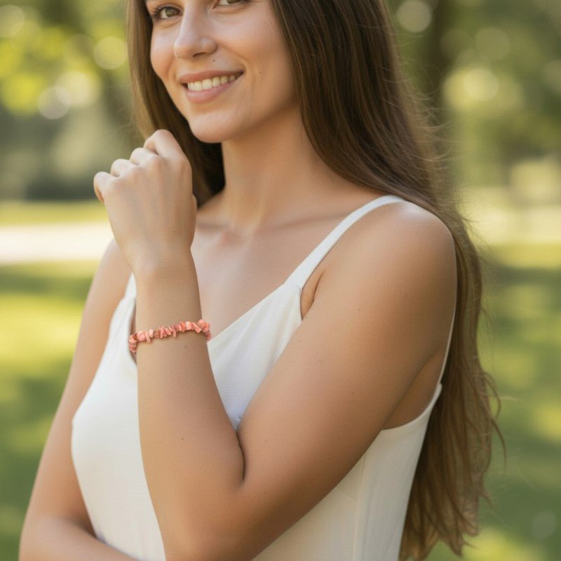 Bracelet thulite Norvège A+ (perles baroques) - La Boite à Cailloux