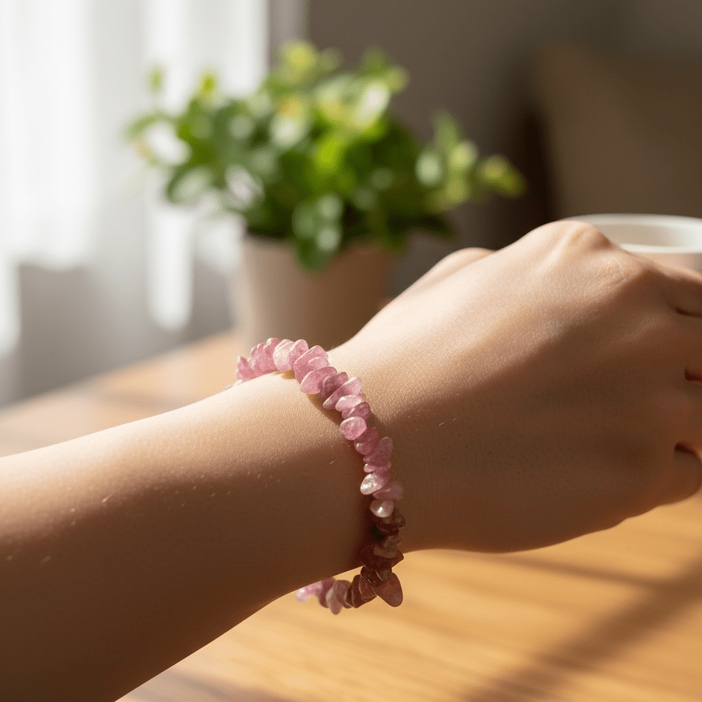 Bracelet tourmaline rose ou rubélite Namibie A (perles baroques) - La Boite à Cailloux