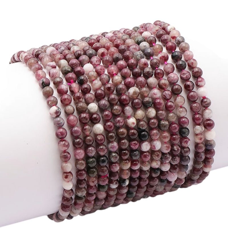 Bracelet tourmaline rose sur quartz Brésil A+ (boules 3 - 4mm) - La Boite à Cailloux