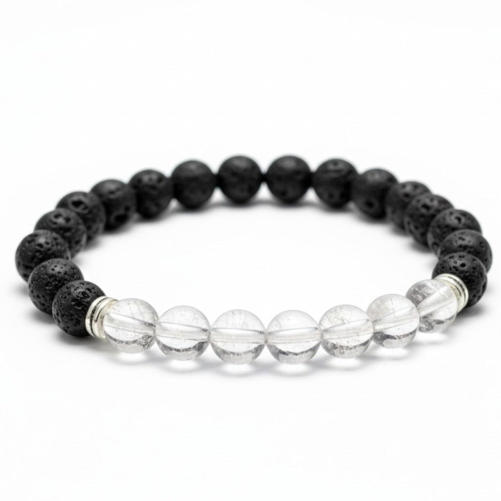 Bracelet "Zodiac" Balance - Pierre de lave - Cristal de roche Brésil AA (boules 8mm) - La Boite à Cailloux