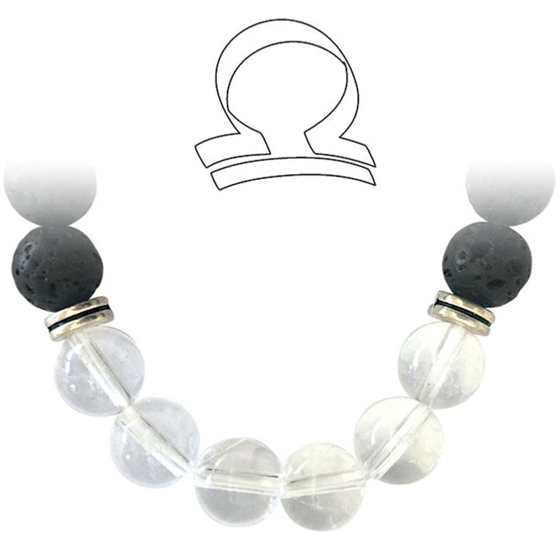 Bracelet "Zodiac" Balance - Pierre de lave - Cristal de roche Brésil AA (boules 8mm) - La Boite à Cailloux