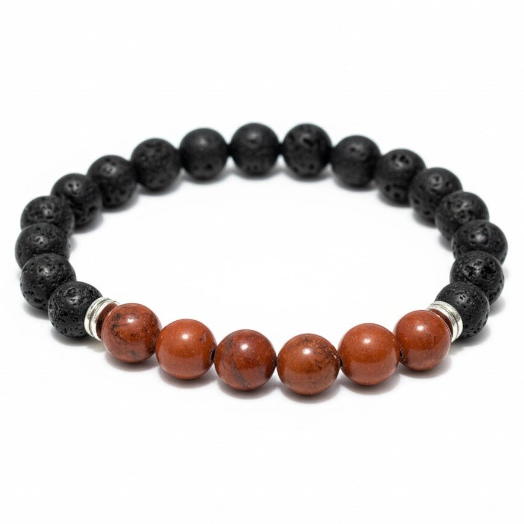 Bracelet "Zodiac" Bélier - Pierre de lave - Jaspe rouge Afrique du sud A (boules 8mm) - La Boite à Cailloux