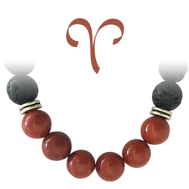 Bracelet "Zodiac" Bélier - Pierre de lave - Jaspe rouge Afrique du sud A (boules 8mm) - La Boite à Cailloux