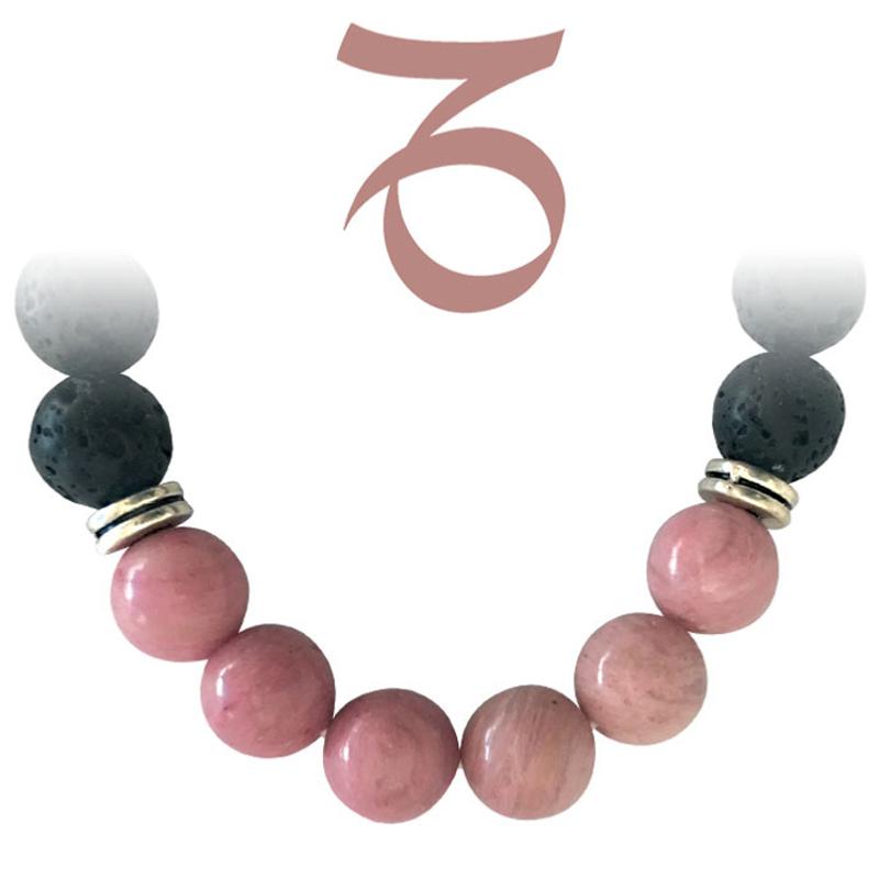 Bracelet "Zodiac" Capricorne - Pierre de lave - Rhodonite Australie A (boules 8mm) - La Boite à Cailloux