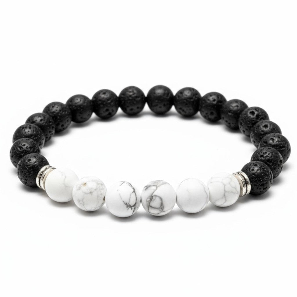 Bracelet "Zodiac" Gémeaux - Pierre de lave - Howlite Zimbabwe A (boules 8mm) - La Boite à Cailloux