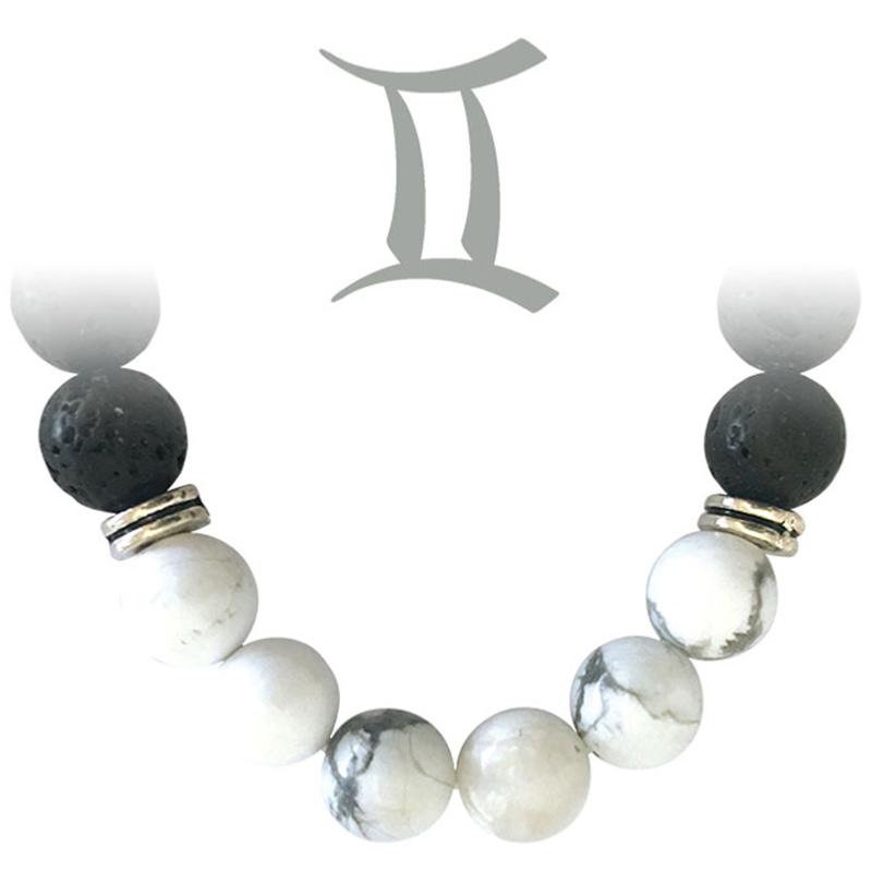 Bracelet "Zodiac" Gémeaux - Pierre de lave - Howlite Zimbabwe A (boules 8mm) - La Boite à Cailloux