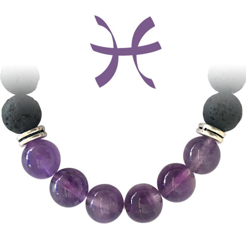 Bracelet "Zodiac" Poisson - Pierre de lave - Améthyste Brésil AA (boules 8mm) - La Boite à Cailloux