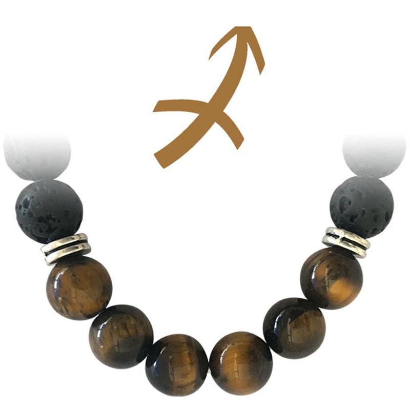 Bracelet "Zodiac" Sagittaire - Pierre de lave - Oeil de tigre Afrique du Sud AA (boules 8mm) - La Boite à Cailloux