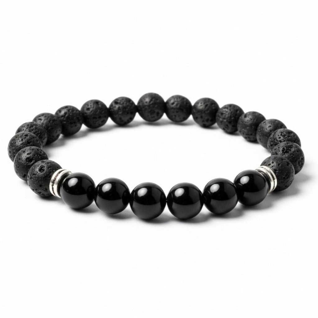 Bracelet "Zodiac" Scorpion - Pierre de lave - Onyx Brésil AA (boules 8mm) - La Boite à Cailloux