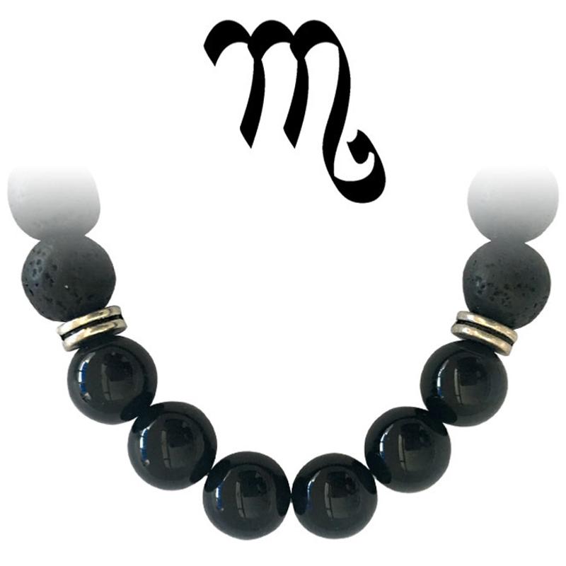 Bracelet "Zodiac" Scorpion - Pierre de lave - Onyx Brésil AA (boules 8mm) - La Boite à Cailloux