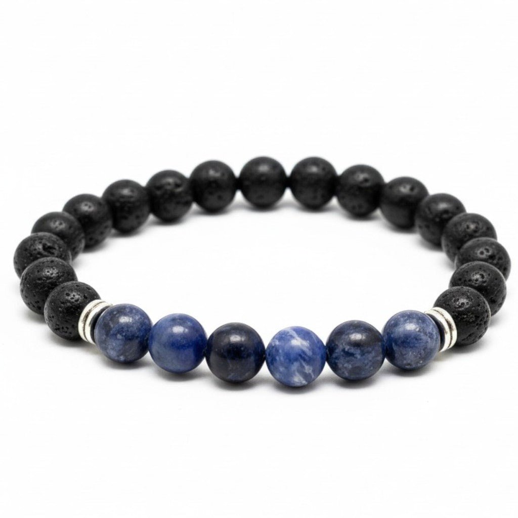 Bracelet "Zodiac" Vierge - Pierre de lave - Sodalite Brésil A (boules 8mm) - La Boite à Cailloux