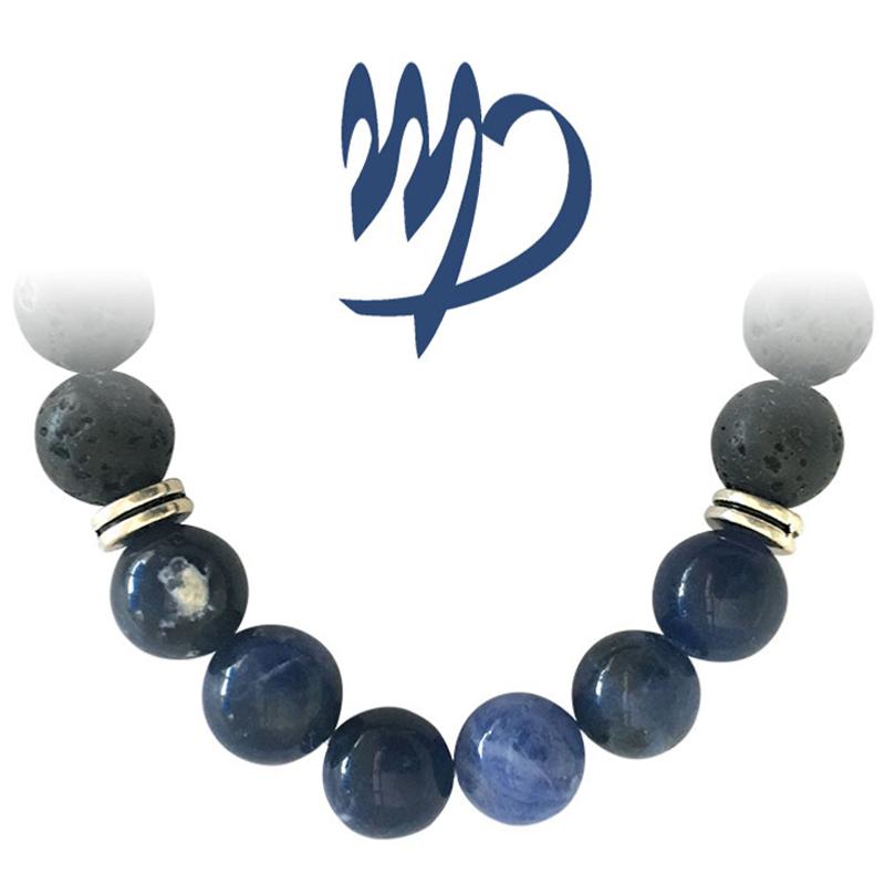 Bracelet "Zodiac" Vierge - Pierre de lave - Sodalite Brésil A (boules 8mm) - La Boite à Cailloux