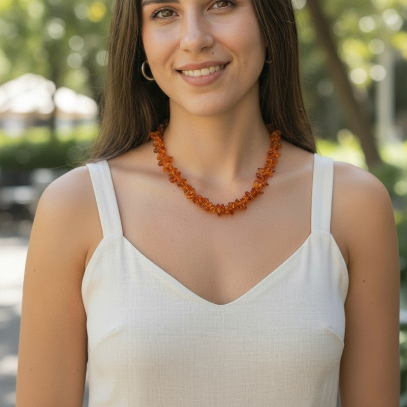 Collier ambre cognac Lituanie AA (perles baroques) - 45cm - La Boite à Cailloux