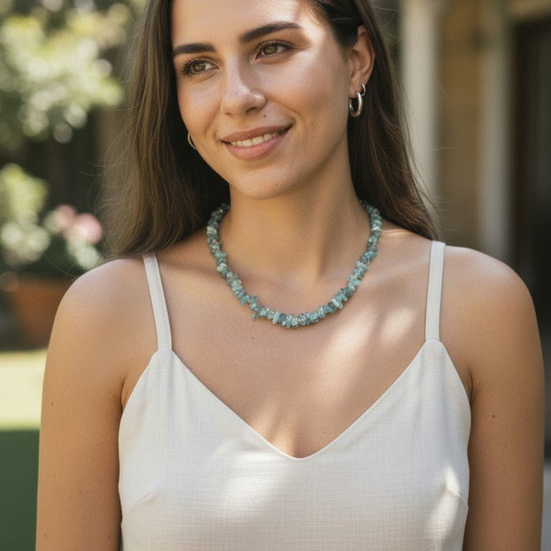 Collier apatite bleue Madagascar AA (perles baroques) - 45cm - La Boite à Cailloux