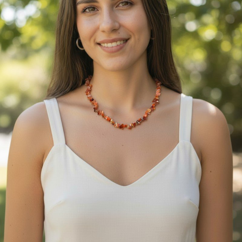 Collier cornaline Brésil A (perles baroques) - 45cm - La Boite à Cailloux