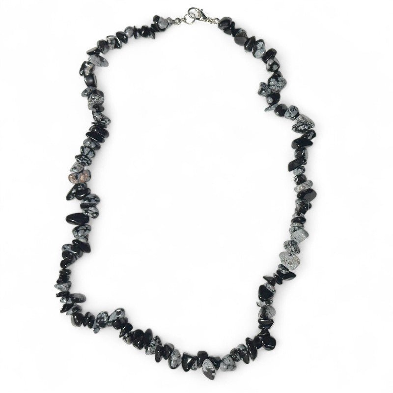 Collier obsidienne neige Mexique A (perles baroques ) - 45cm - La Boite à Cailloux