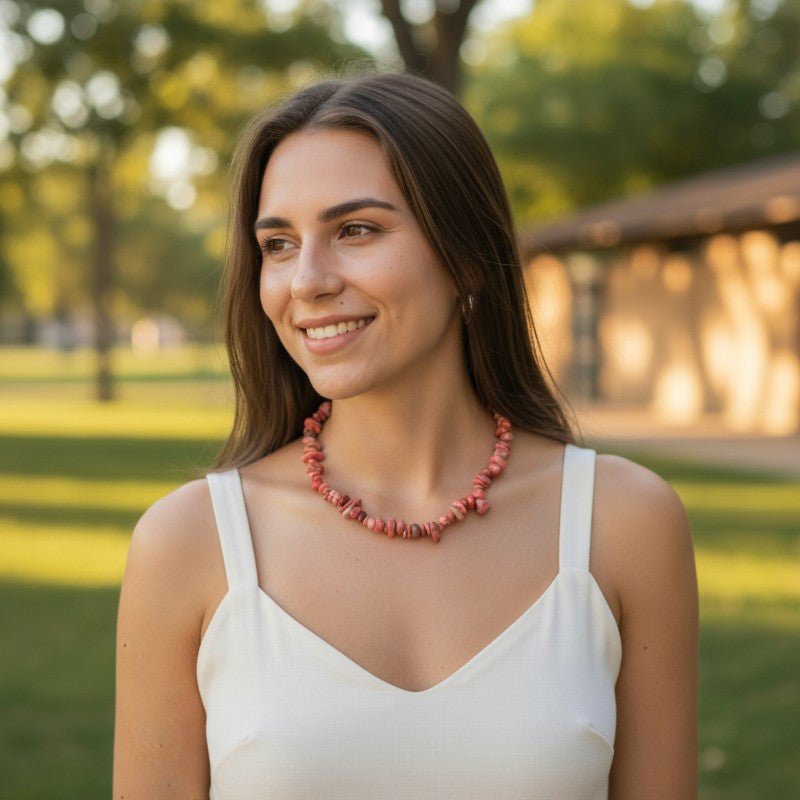 Collier thulite Norvège AA (perles baroques) - 45 - 50cm - La Boite à Cailloux