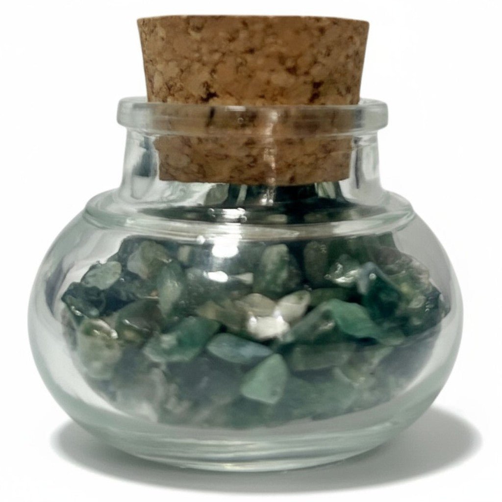 Flacon verre agate mousse Inde AA (mini - pierre roulée XXS) - La Boite à Cailloux